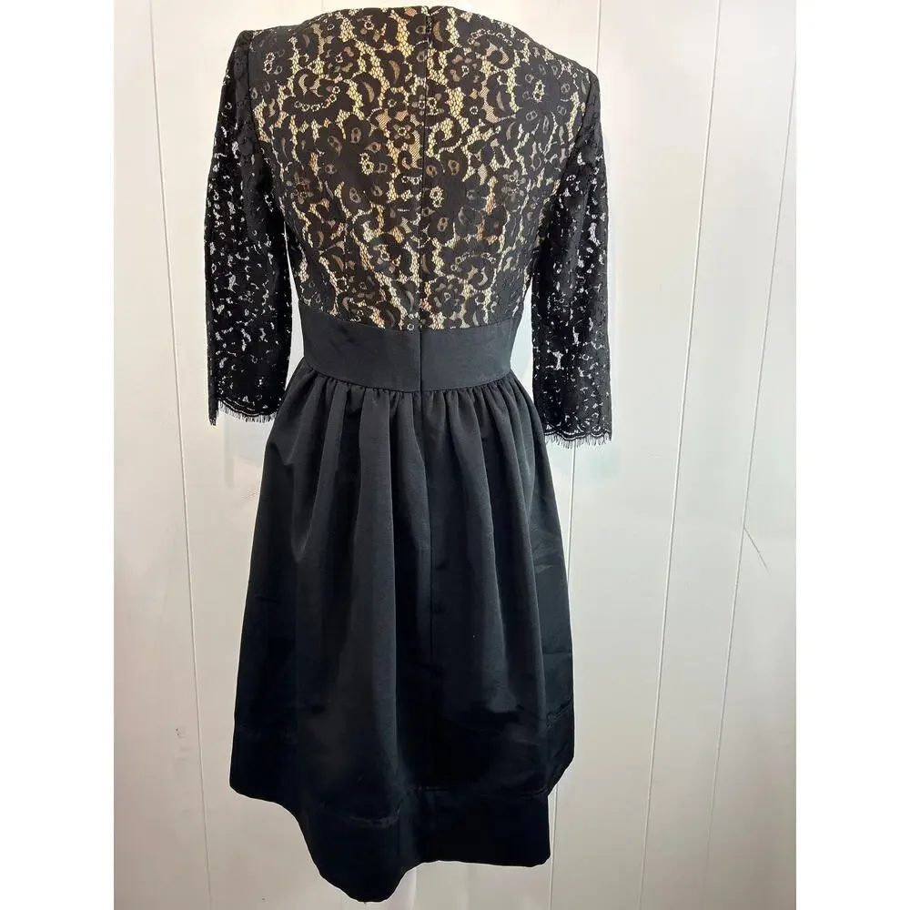 Eliza J Womens Lace-Top Boat-Neck Cocktail and Party Dress in black. Size 4.